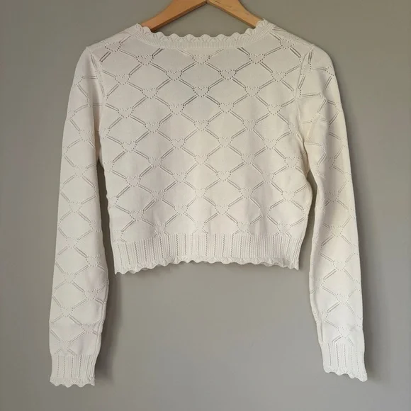 NWT LoveShackFancy Petra Knit Heart Argyle Cardigan Parchment Cream Ivory | S - Picture 9 of 14